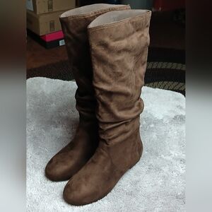 Journee Collection Brown Suede Knee-High Boots
